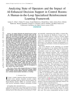 Analyzing Operator States and the Impact of AI-Enhanced Decision Support
  in Control Rooms: A Human-in-the-Loop Specialized Reinforcement Learning
  Framework for Intervention Strategies