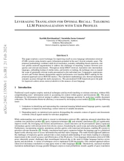 Leveraging Translation For Optimal Recall: Tailoring LLM Personalization
  With User Profiles