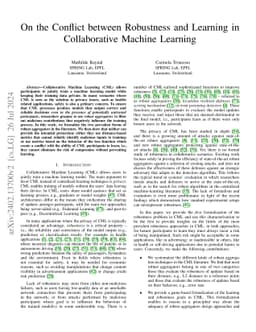 On the Conflict of Robustness and Learning in Collaborative Machine
  Learning