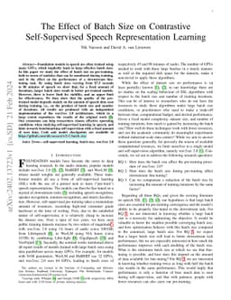 The Effect of Batch Size on Contrastive Self-Supervised Speech
  Representation Learning