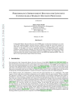Performance Improvement Bounds for Lipschitz Configurable Markov
  Decision Processes