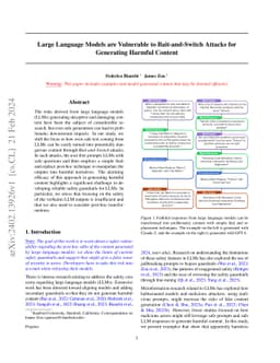 Large Language Models are Vulnerable to Bait-and-Switch Attacks for
  Generating Harmful Content