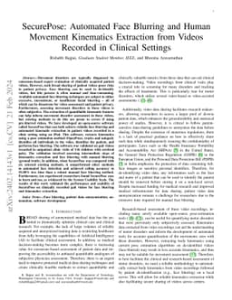 SecurePose: Automated Face Blurring and Human Movement Kinematics
  Extraction from Videos Recorded in Clinical Settings