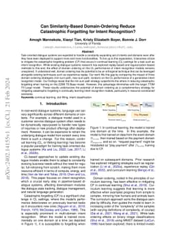 Can Similarity-Based Domain-Ordering Reduce Catastrophic Forgetting for
  Intent Recognition?