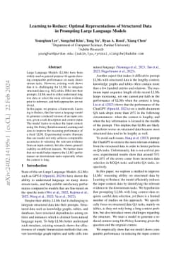 Learning to Reduce: Optimal Representations of Structured Data in
  Prompting Large Language Models