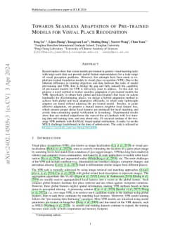 Towards Seamless Adaptation of Pre-trained Models for Visual Place
  Recognition