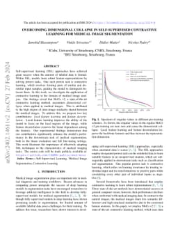 Overcoming Dimensional Collapse in Self-supervised Contrastive Learning
  for Medical Image Segmentation