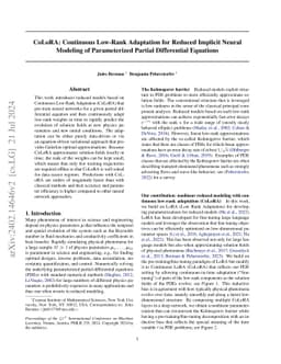 CoLoRA: Continuous low-rank adaptation for reduced implicit neural
  modeling of parameterized partial differential equations