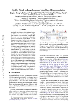Stealthy Attack on Large Language Model based Recommendation