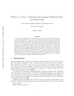 What's in a Name? Auditing Large Language Models for Race and Gender Bias