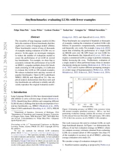tinyBenchmarks: evaluating LLMs with fewer examples