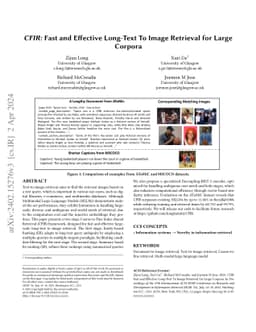 CFIR: Fast and Effective Long-Text To Image Retrieval for Large Corpora