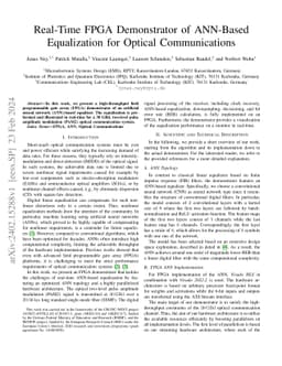 Real-Time FPGA Demonstrator of ANN-Based Equalization for Optical
  Communications