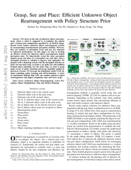 Grasp, See, and Place: Efficient Unknown Object Rearrangement with Policy Structure Prior
