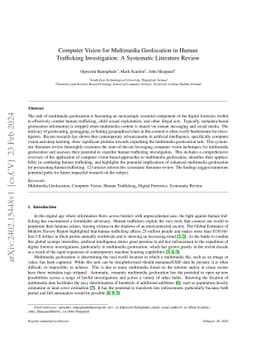 Computer Vision for Multimedia Geolocation in Human Trafficking
  Investigation: A Systematic Literature Review