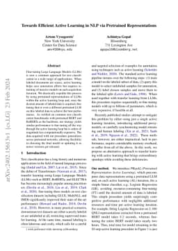 Towards Efficient Active Learning in NLP via Pretrained Representations