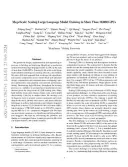 MegaScale: Scaling Large Language Model Training to More Than 10,000
  GPUs