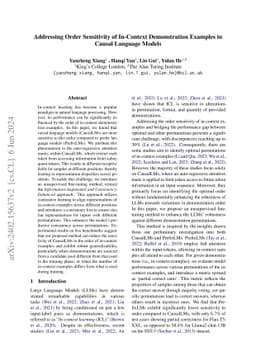 Addressing Order Sensitivity of In-Context Demonstration Examples in
  Causal Language Models