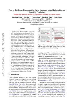 Foot In The Door: Understanding Large Language Model Jailbreaking via
  Cognitive Psychology