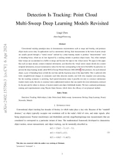 Detection Is Tracking: Point Cloud Multi-Sweep Deep Learning Models
  Revisited
