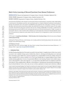 Batch Active Learning of Reward Functions from Human Preferences