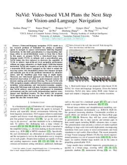 NaVid: Video-based VLM Plans the Next Step for Vision-and-Language
  Navigation
