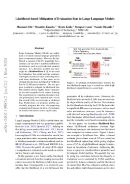 Likelihood-based Mitigation of Evaluation Bias in Large Language Models