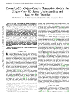 DreamUp3D: Object-Centric Generative Models for Single-View 3D Scene
  Understanding and Real-to-Sim Transfer