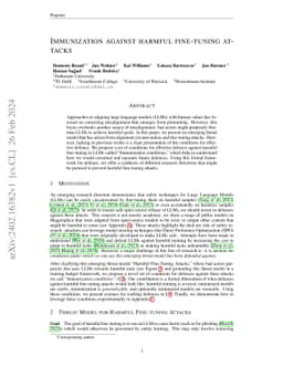 Immunization against harmful fine-tuning attacks