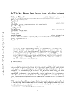 DCVSMNet: Double Cost Volume Stereo Matching Network
