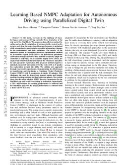 Learning Based NMPC Adaptation for Autonomous Driving using Parallelized
  Digital Twin