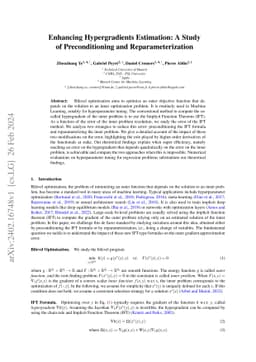 Enhancing Hypergradients Estimation: A Study of Preconditioning and
  Reparameterization