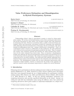 Value Preferences Estimation and Disambiguation in Hybrid Participatory Systems