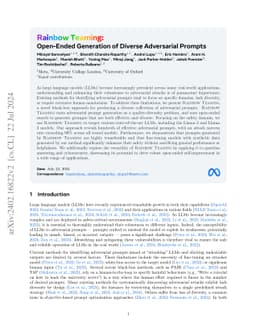 Rainbow Teaming: Open-Ended Generation of Diverse Adversarial Prompts