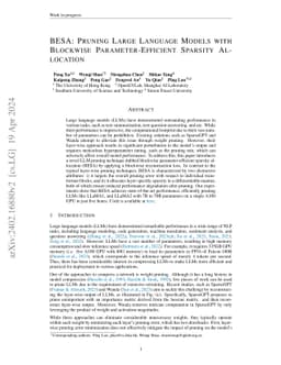 BESA: Pruning Large Language Models with Blockwise Parameter-Efficient
  Sparsity Allocation
