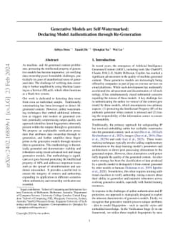 Generative Models are Self-Watermarked: Declaring Model Authentication
  through Re-Generation
