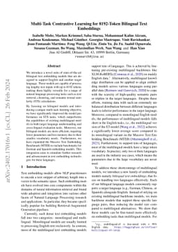 Multi-Task Contrastive Learning for 8192-Token Bilingual Text Embeddings
