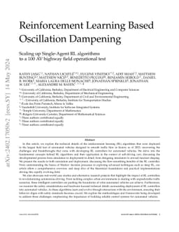 Reinforcement Learning Based Oscillation Dampening: Scaling up
  Single-Agent RL algorithms to a 100 AV highway field operational test