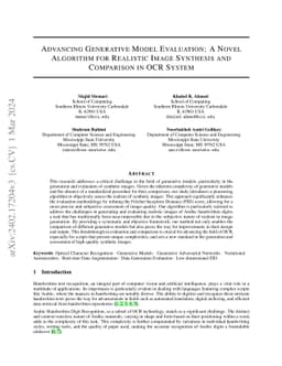 Advancing Generative Model Evaluation: A Novel Algorithm for Realistic
  Image Synthesis and Comparison in OCR System