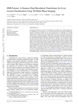 SDR-Former: A Siamese Dual-Resolution Transformer for Liver Lesion
  Classification Using 3D Multi-Phase Imaging