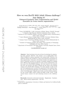 How we won BraTS 2023 Adult Glioma challenge? Just faking it! Enhanced
  Synthetic Data Augmentation and Model Ensemble for brain tumour segmentation