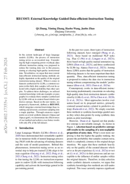 RECOST: External Knowledge Guided Data-efficient Instruction Tuning