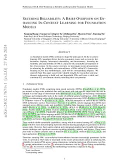 Securing Reliability: A Brief Overview on Enhancing In-Context Learning
  for Foundation Models