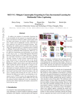 MCF-VC: Mitigate Catastrophic Forgetting in Class-Incremental Learning
  for Multimodal Video Captioning