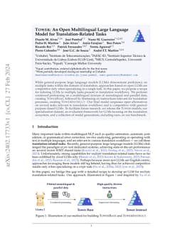 Tower: An Open Multilingual Large Language Model for Translation-Related
  Tasks