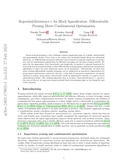SequentialAttention++ for Block Sparsification: Differentiable Pruning Meets Combinatorial Optimization