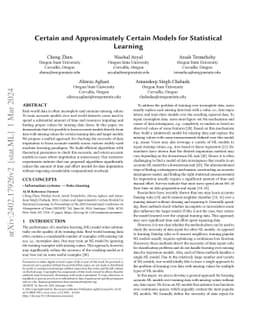Certain and Approximately Certain Models for Statistical Learning