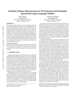 EmMark: Robust Watermarks for IP Protection of Embedded Quantized Large
  Language Models