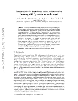 Sample-Efficient Preference-based Reinforcement Learning with Dynamics
  Aware Rewards