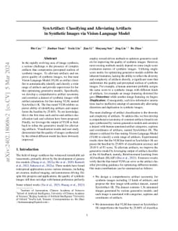 SynArtifact: Classifying and Alleviating Artifacts in Synthetic Images
  via Vision-Language Model
